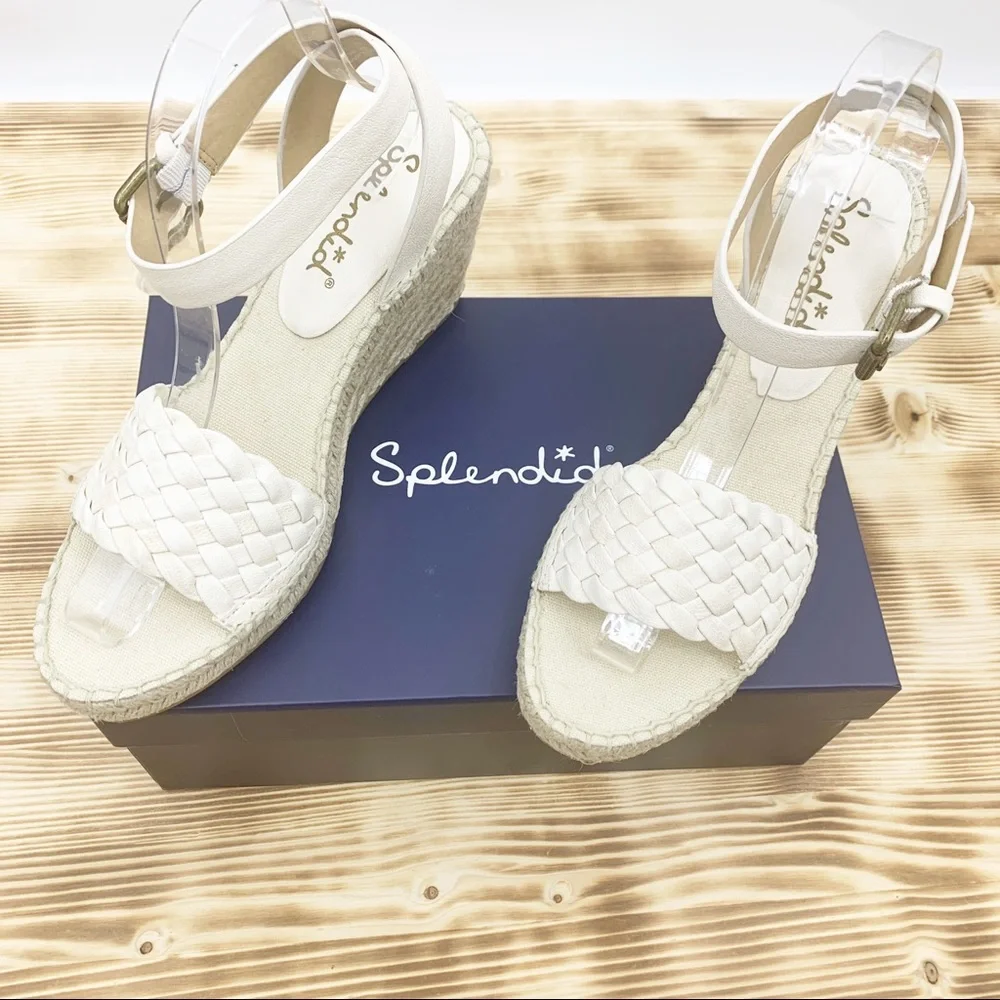 Splendid Woven Leather Espadrille Wedge 10M